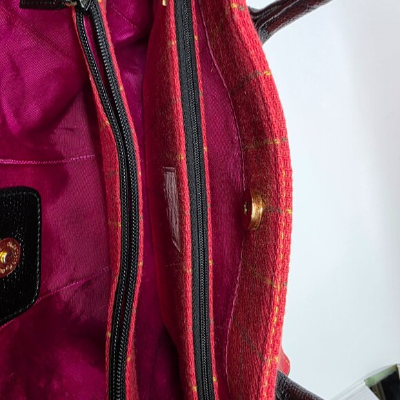 Buzz by Jane Fox Red Plaid Tweed Crossbody Satchel Tote Preppy Academia Y2K - Picture 6 of 16